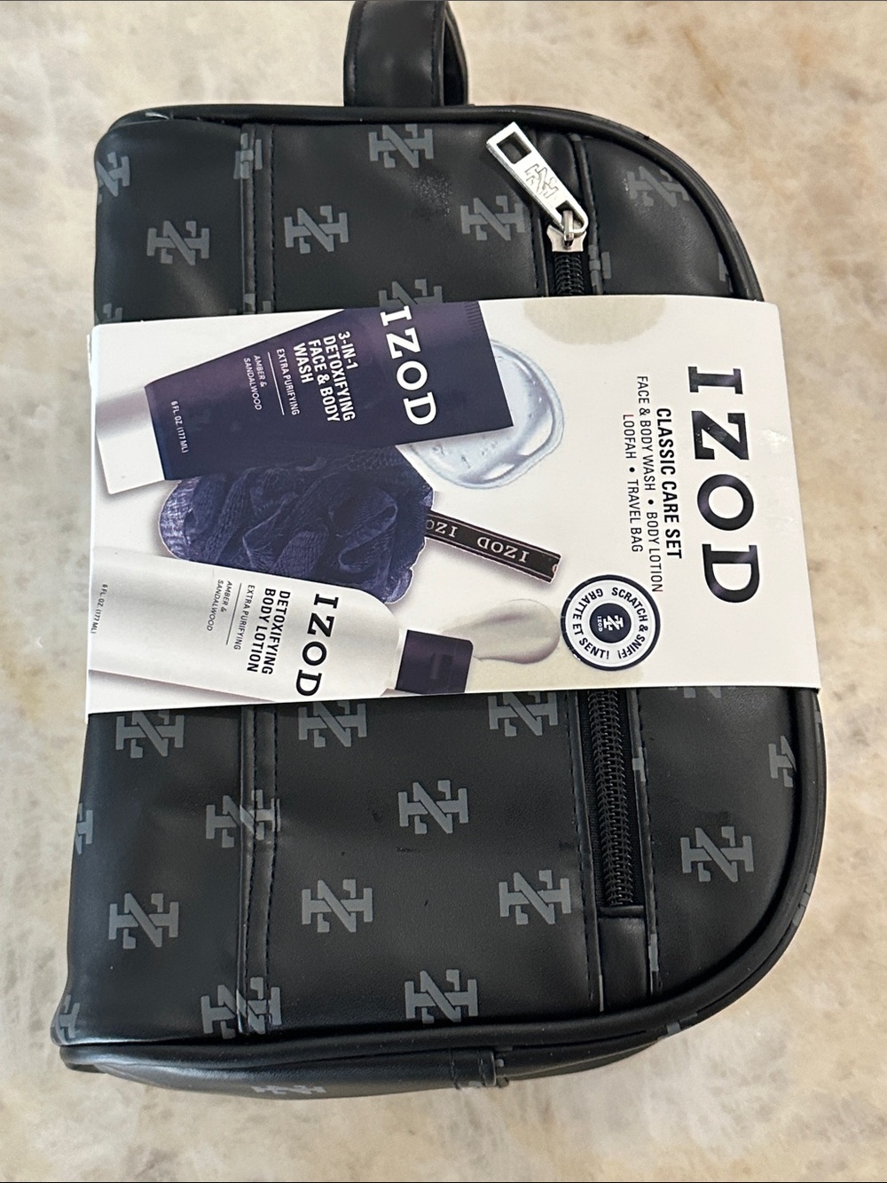 Izod Black Men’s Toiletry Bag Set with Subtle Logo Print